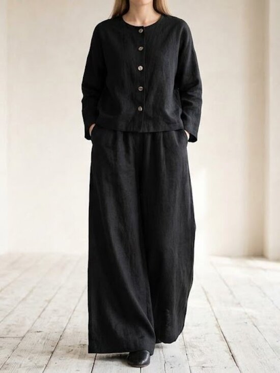 Liz Claiborne Tops - Studio by Liz Claiborne Black Linen Blend Oversize Cropped Top